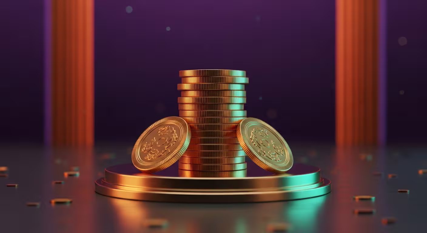 Casino bonus coins and free spins icon on a slot reel background